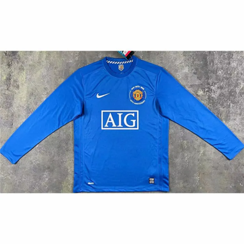 Maglia retro a maniche lunghe di trasferta di Manchester United 2007/08 - Azzurra