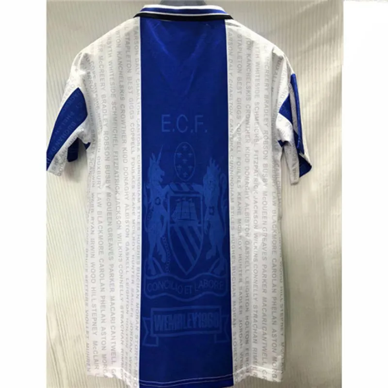 Maillot rétro d'extérieur de Manchester United 1994 - 96 - Bleu/Blanc