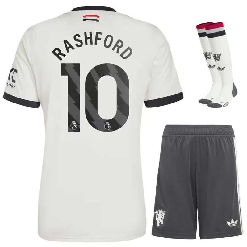 Ensemble de troisième maillot pour enfants de Manchester United avec Rashford 2024/25 - Blanc