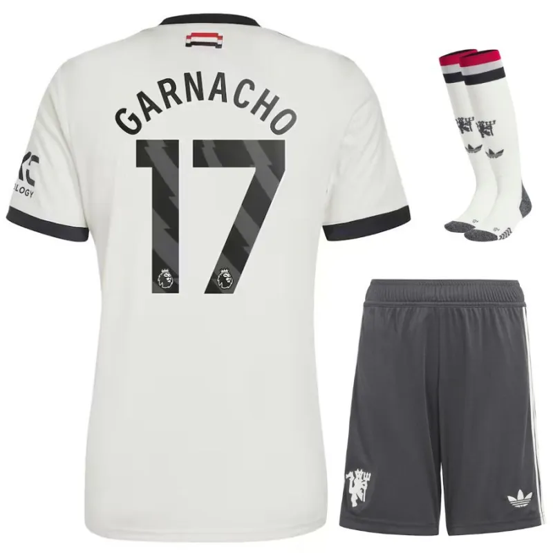 Set di terza maglia per bambini di Manchester United con Garnacho 2024/25 - Bianco
