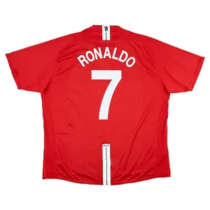 Maillot rétro de Cristiano  Ronaldo pour Manchester United, domicile 2007-2009 - Rouge