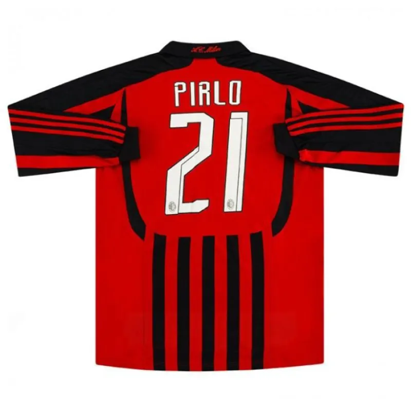 AC Mailand PIRLO 2007/08 Retro-Heimtrikot mit langen Ärmeln - Rot/Schwarz