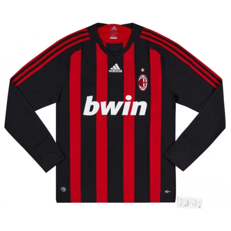 AC Milan 2008/09 Maillot domicile rétro à manches longues - Rouge/Noir