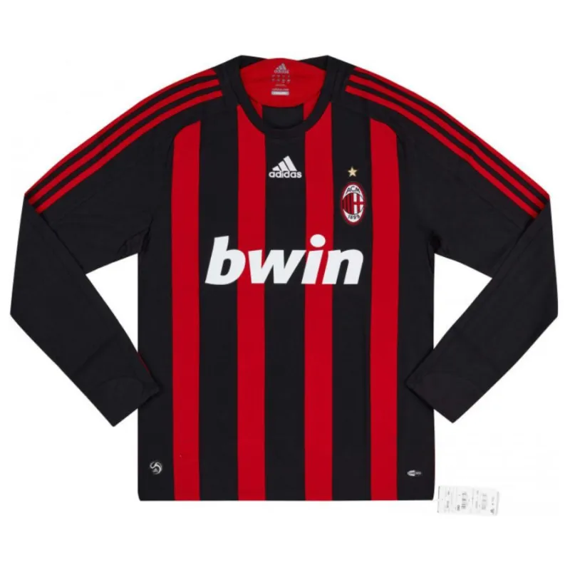 AC Milan RONALDINHO 2008/09 Maillot domicile rétro à manches longues - Rouge/Noir