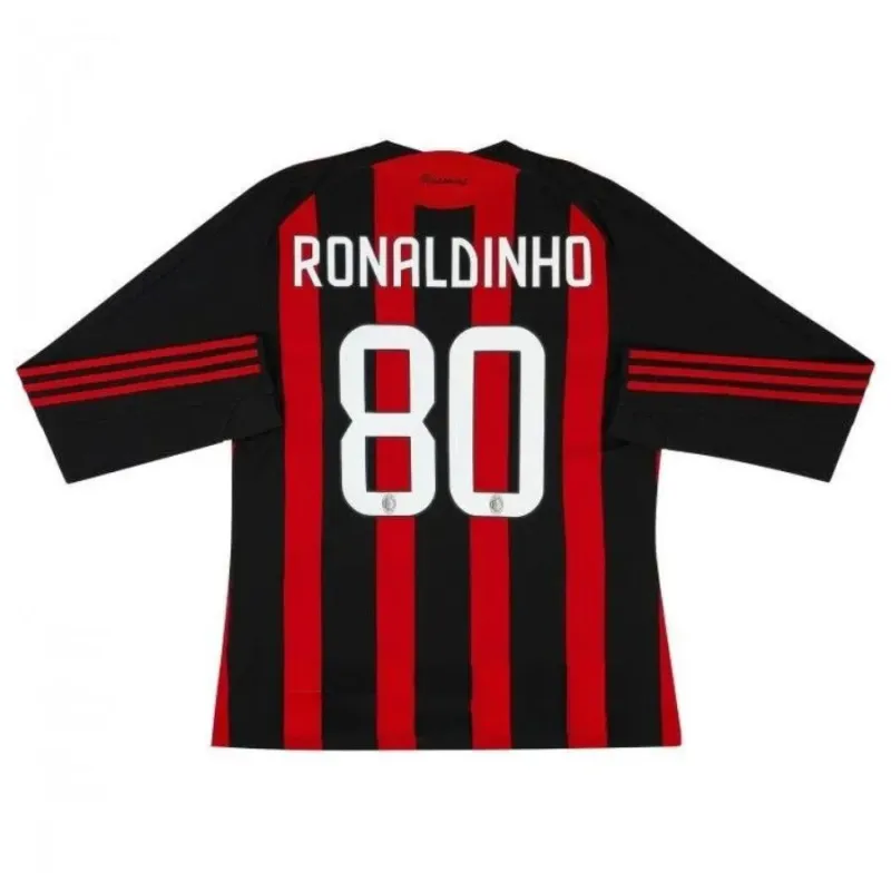 AC Milan RONALDINHO 2008/09 Maillot domicile rétro à manches longues - Rouge/Noir