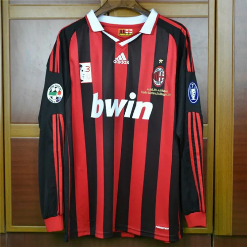 AC Milan 2009/10 Home Long - Sleeve Retro Jersey - Red