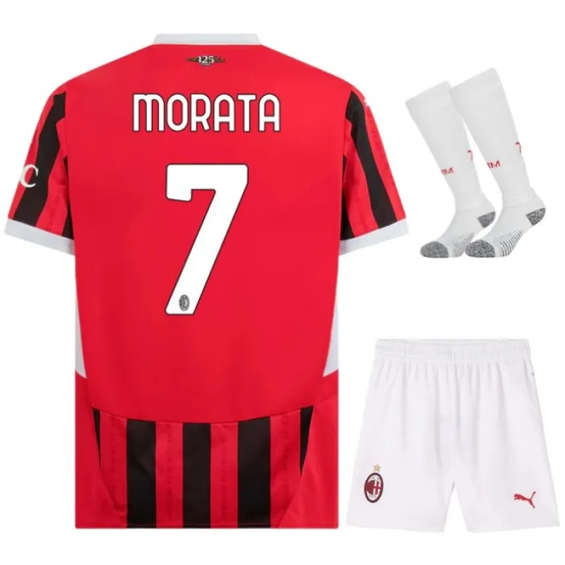 Morata's AC Milan 2024/25 Home Kids Jersey Set - White