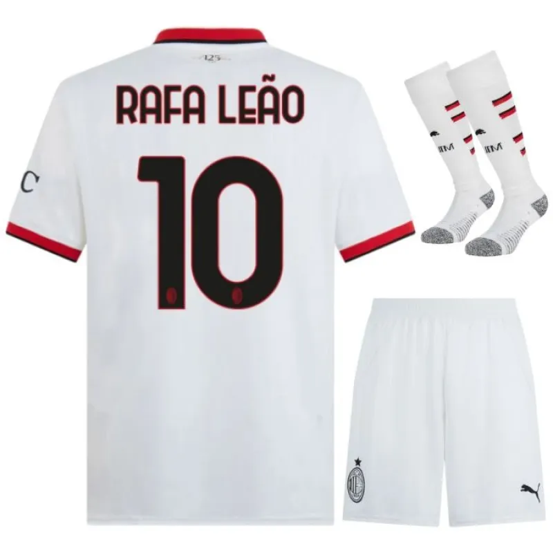 L'ensemble du maillot pour enfants de l'extérieur de l'AC Milan 2024/25 de Rafael Leao - Blanc