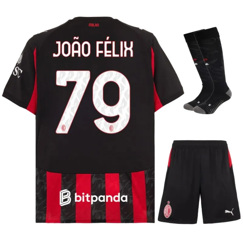 AC Milan JOAO·FELIX Kids' Kit 2025/26 Home Jersey - Red