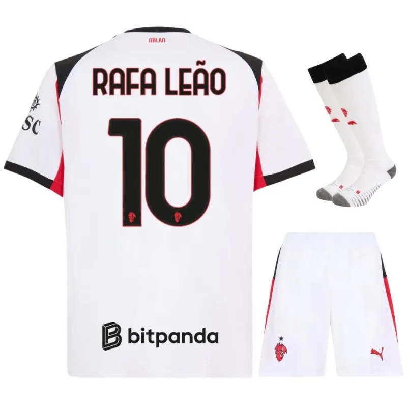 Ensemble de maillot enfant à l'extérieur de Rafa Leão de l'AC Milan 2025/26 - Blanc