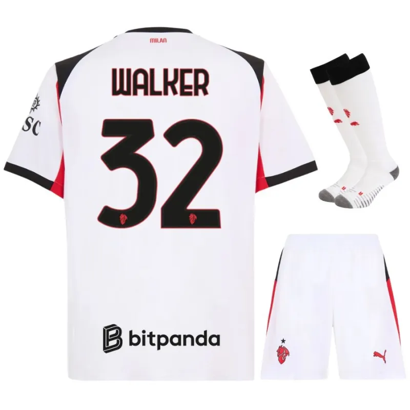 Set di maglia bambini in trasferta di Walker dell'AC Milan 2025/26 - Bianco