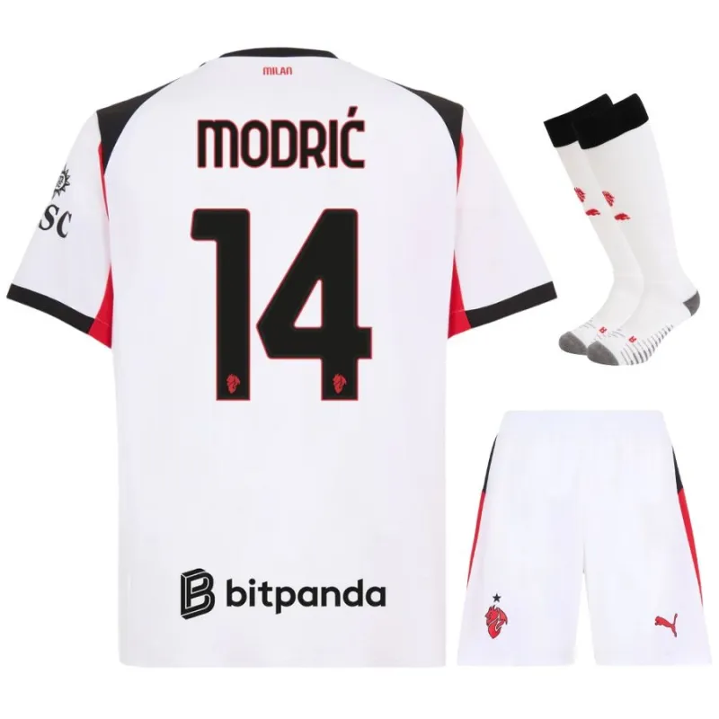 Ensemble de maillot enfant à l'extérieur de MODRIC de l'AC Milan 2025/26 - Blanc