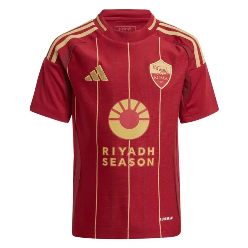 L'insieme della maglia per bambini di casa dell'AS Roma 2024/25 - Burdiglia