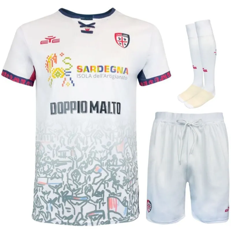 Cagliari 2025/26 Auswärts-Kindertrikot + Shorts - Weiß