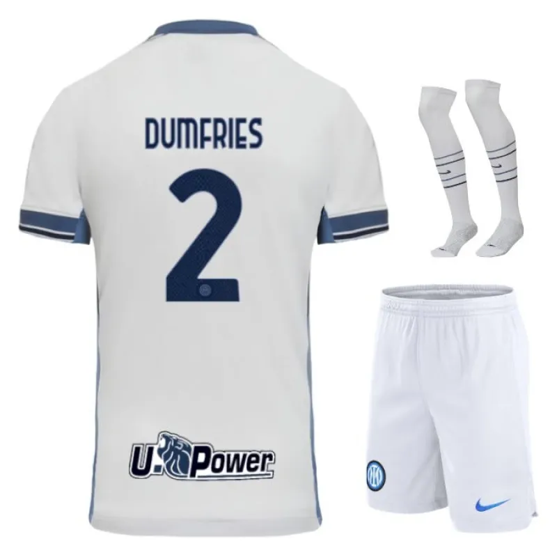 El kit infantil de partido fuera 2024/25 de Inter de Milán de Denzel Dumfries - Blanco