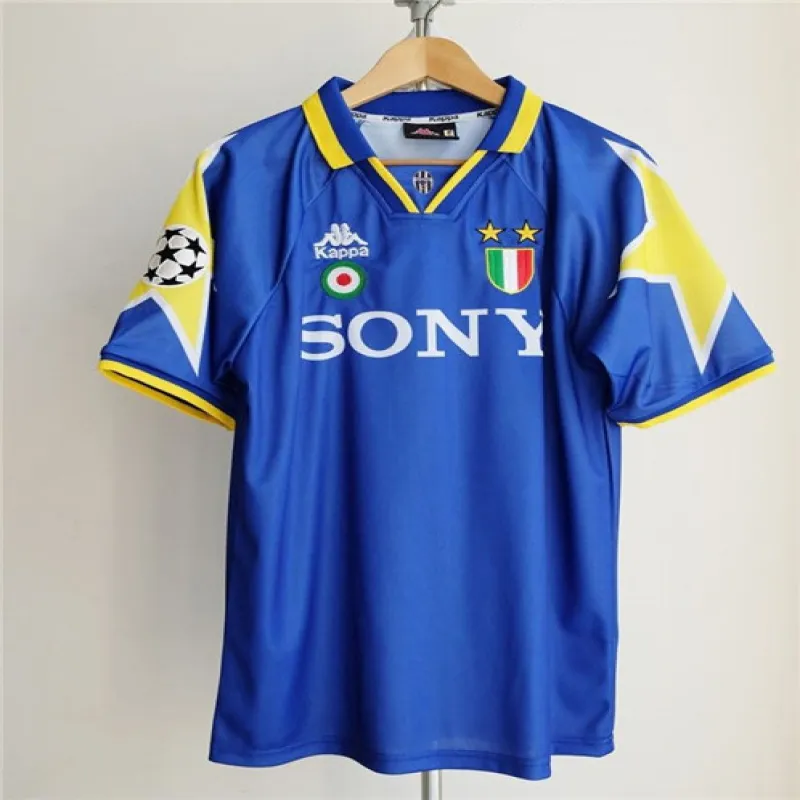 Maillot retro d'extérieur de la Ligue des champions UEFA de Juventus 1995/96 - Bleu