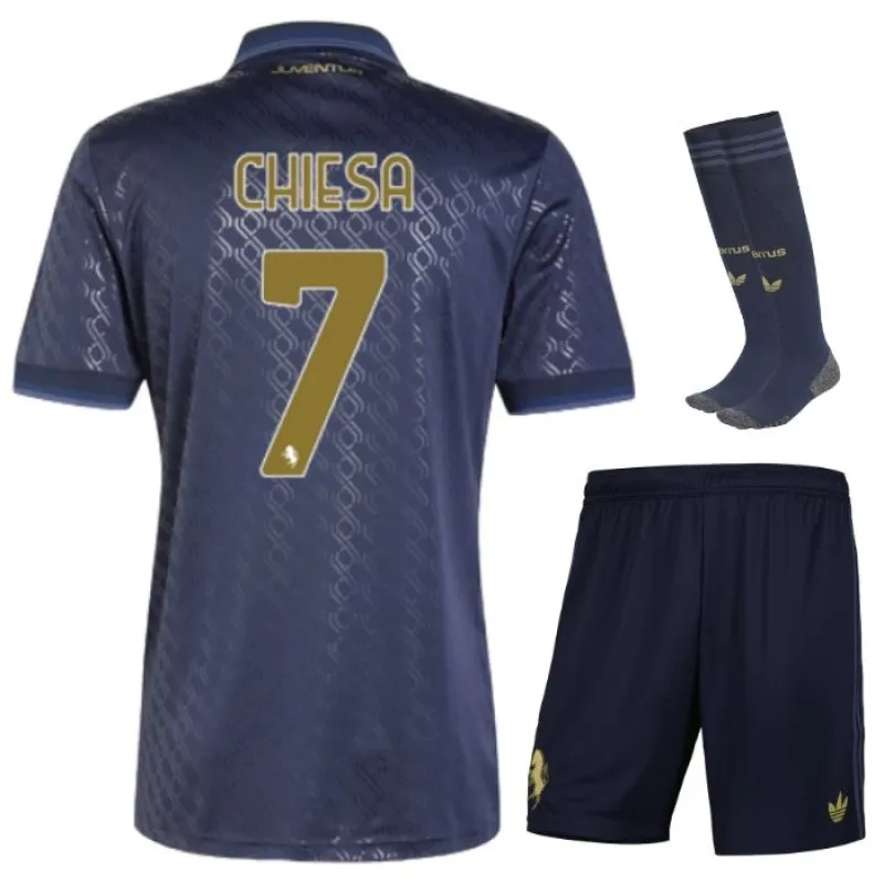 Chiesa's Juventus 2024/25 Third Children's Jersey Set - Navy Blue