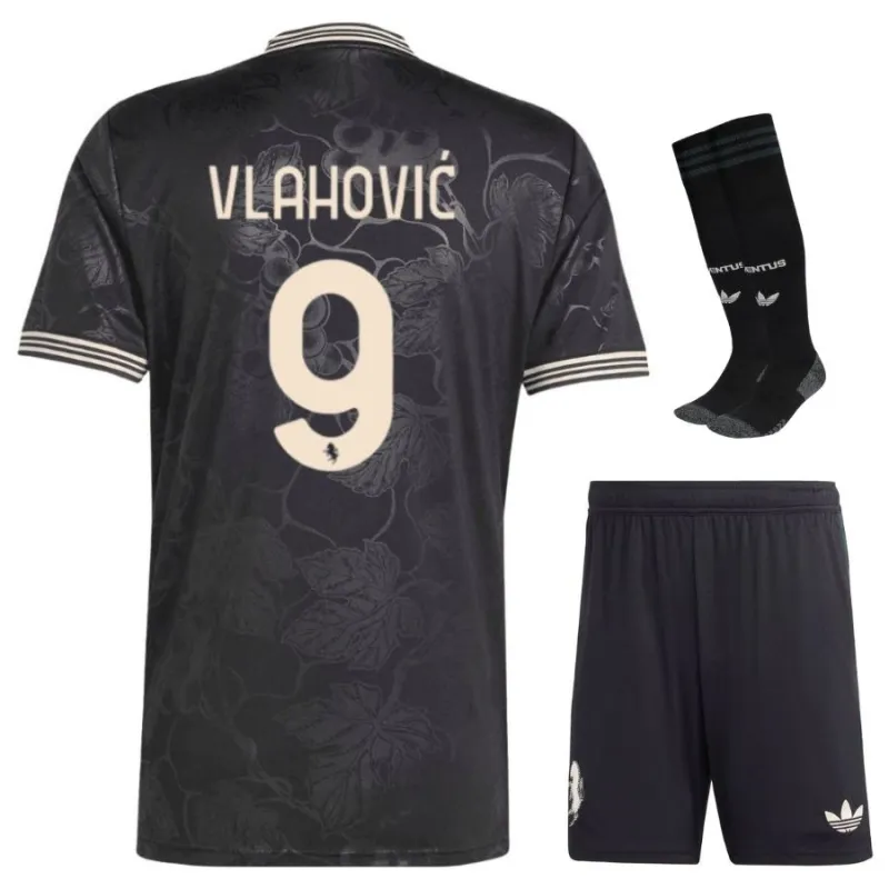 Juventus VLAHOVIC 2025/26 Kinder Drittes Kit Trikot mit Shorts - Schwarz