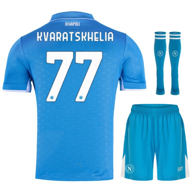 Jeux de maillots pour enfants domicile de Napoli 2024/25 de Kvaratskhelia - Bleu