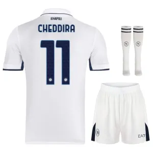 Set di maglie per bambini di fuori campo di Napoli 2024/25 di Cheddira - Bianca