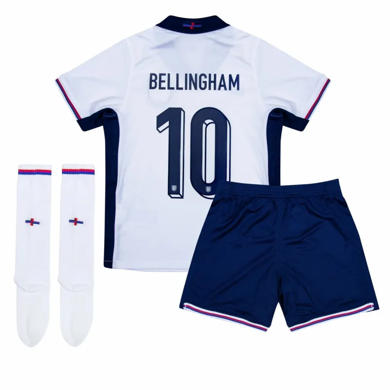 Kit di campo per bambini di casa dell'Inghilterra 2024/25 di Jude Bellingham - Bianco