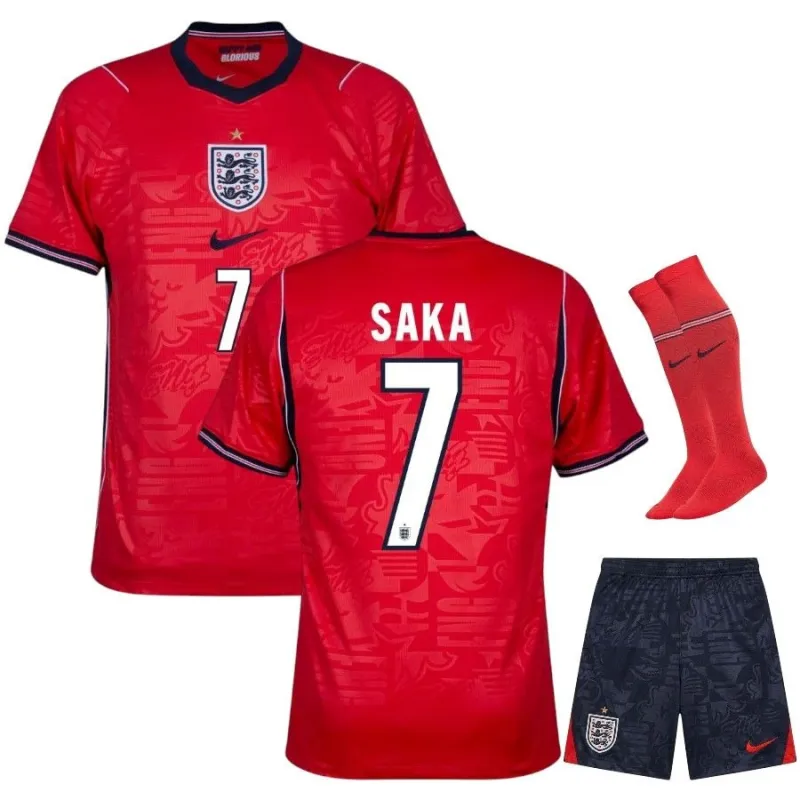 Inghilterra SAKA 2026/27 Maglia Trasferta Bambino Rosso