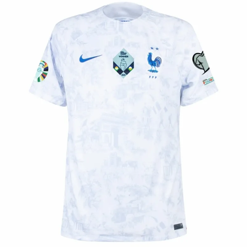 The French national team's 2024 away European Cup children's kit jersey - White