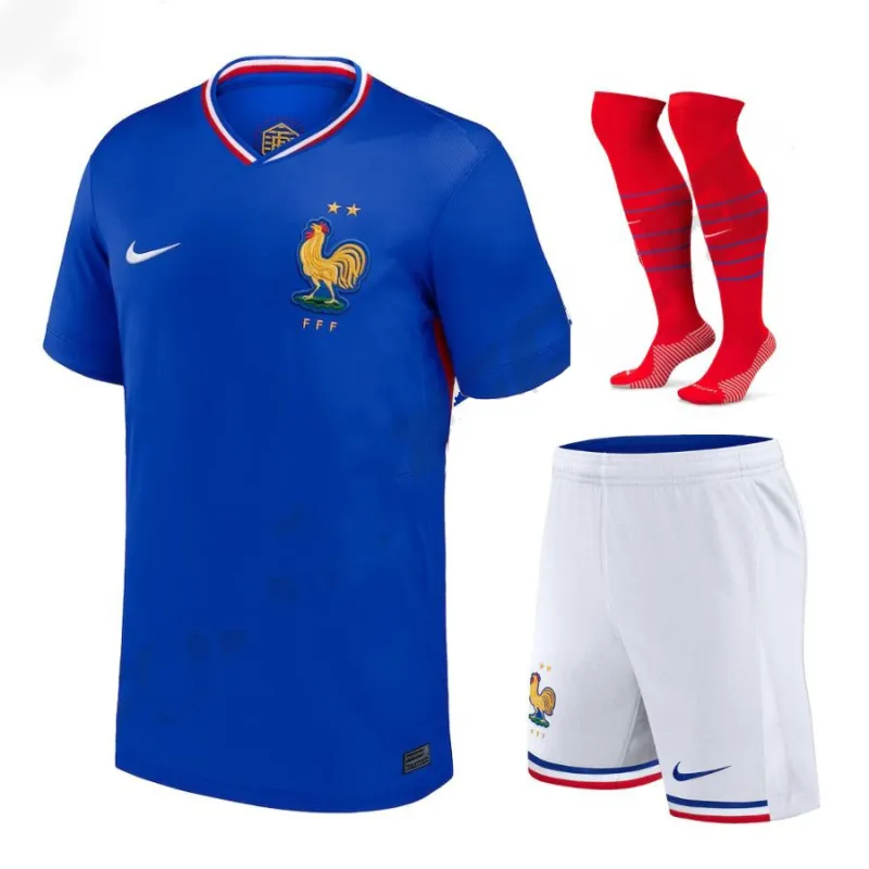 The French national team's 2024/25 home children's kit jersey - Blue