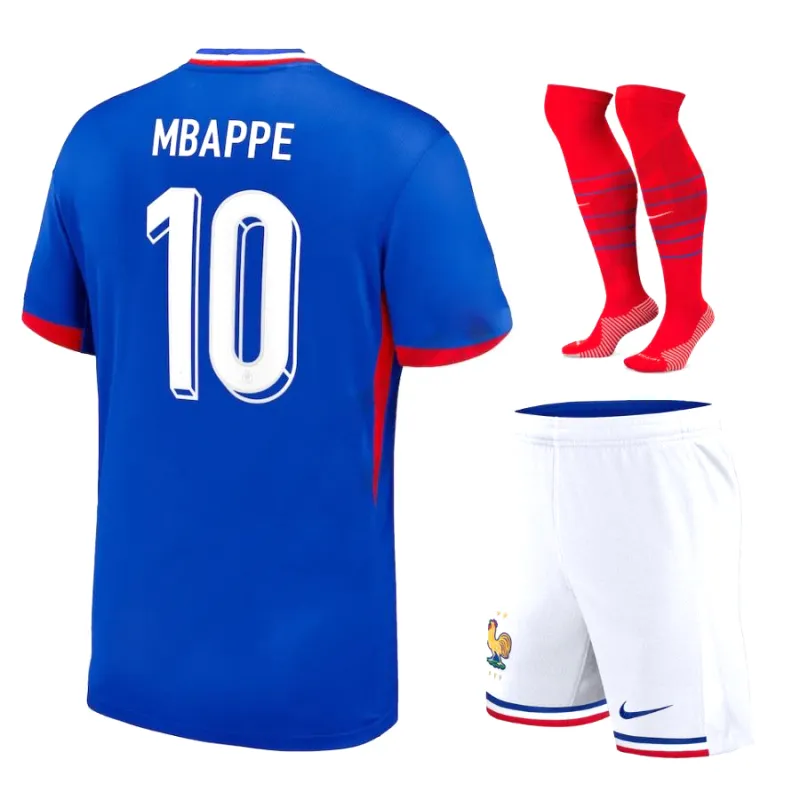 Mbappé's French national team 2024/25 home children's kit jersey - Blue