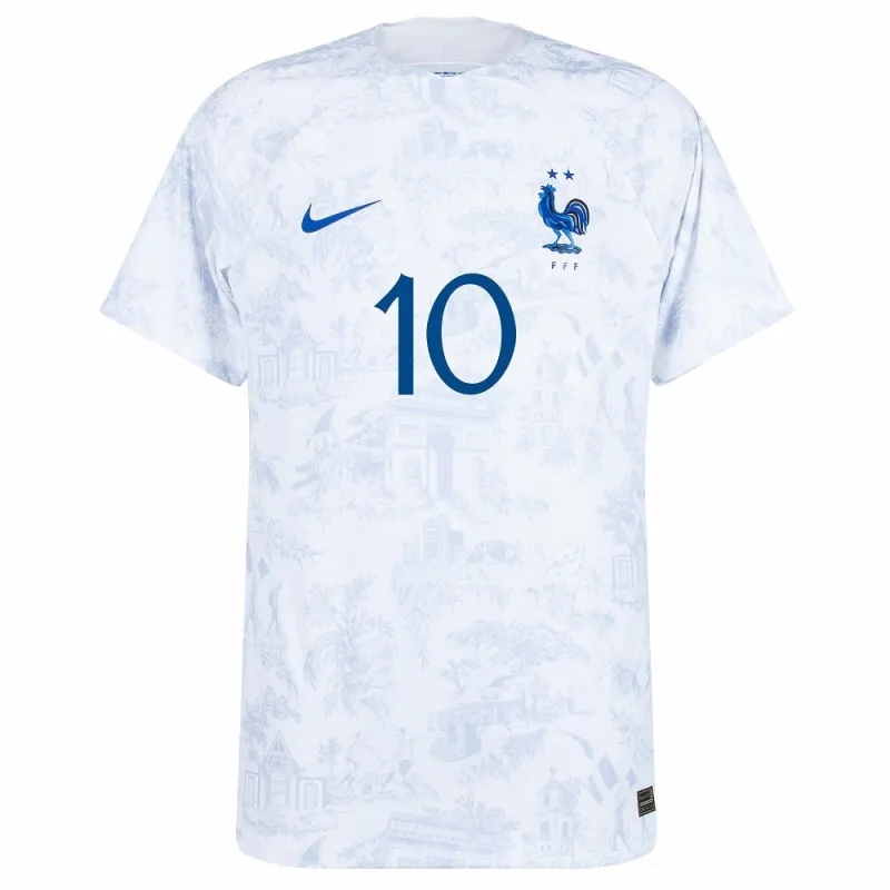 La camiseta de visita de la selección nacional francesa de Kylian Mbappé para la Copa del Mundo 2022 - Blanca