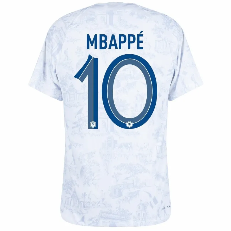 La camiseta de visita de la selección nacional francesa de Kylian Mbappé para la Copa del Mundo 2022 - Blanca