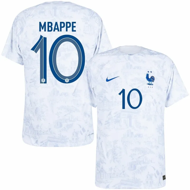La camiseta de visita de la selección nacional francesa de Kylian Mbappé para la Copa del Mundo 2022 - Blanca