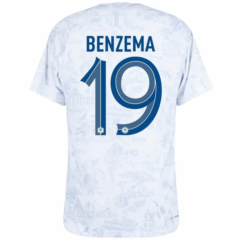 Karim Benzema's French national team 2022 away World Cup children's jersey set - White