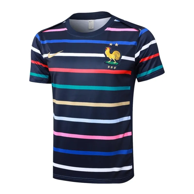 The training suit and shorts of the French national team for the 2024/25 season - blue pattern.