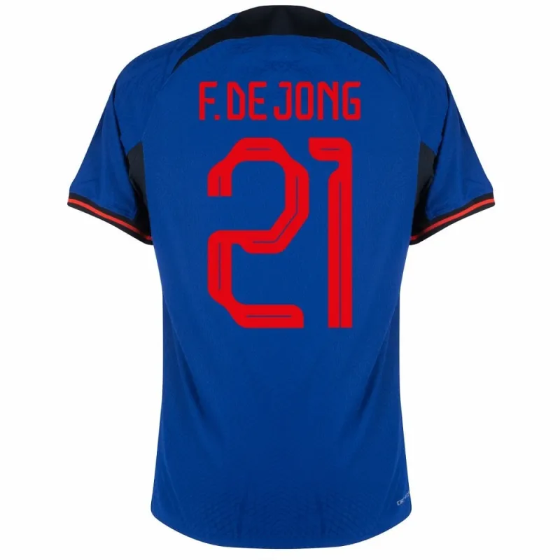Maillot d'extérieur des Pays - Bas pour la Coupe du monde de football 2022 de Frenkie de Jong - bleu