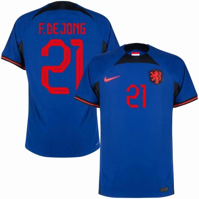 Maillot d'extérieur des Pays - Bas pour la Coupe du monde de football 2022 de Frenkie de Jong - bleu