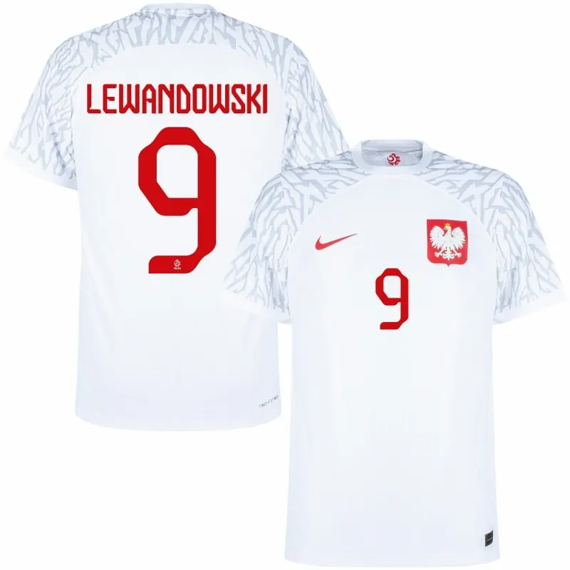 Lewandowski, maillot principal de la Pologne pour la Coupe du monde 2022 - Blanc