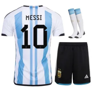 Messi Argentina 2022/23 3 Stars Home Kids Kit - Sky Blue