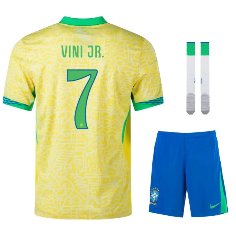 VINI JR Brésil 2024-25 Domicile Enfant Complet Supporter - Jaune
