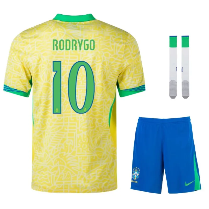 RODRIGO Brazil 2024/25 Home Kids Fan Edition Kit - Yellow