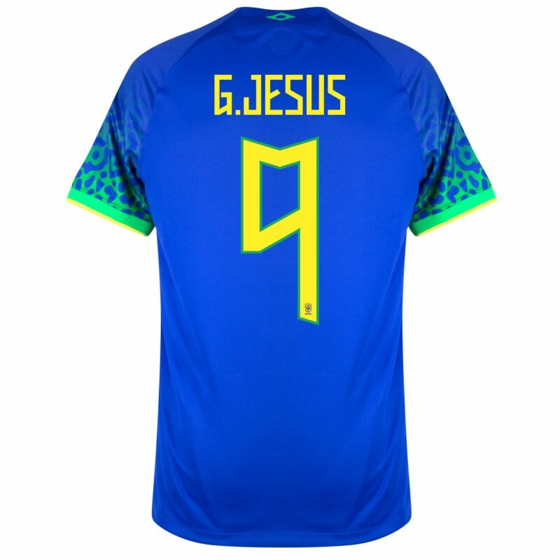 G. Jesus, Maglia dei tifosi della squadra del Brasile per la Coppa del mondo 2022 (Maglia fuori casa, Blu)