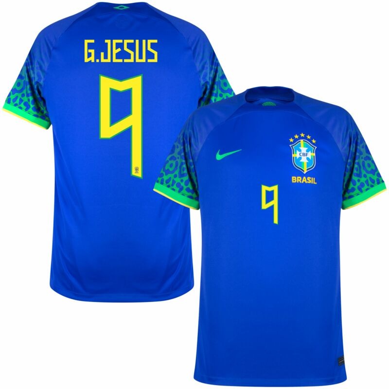 G. Jesus, Maglia dei tifosi della squadra del Brasile per la Coppa del mondo 2022 (Maglia fuori casa, Blu)