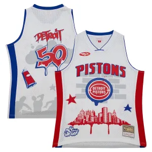 Detroit Pistons Mitchell & Ness x Tats Cru Hardwood Classics Fashion Jersey - White