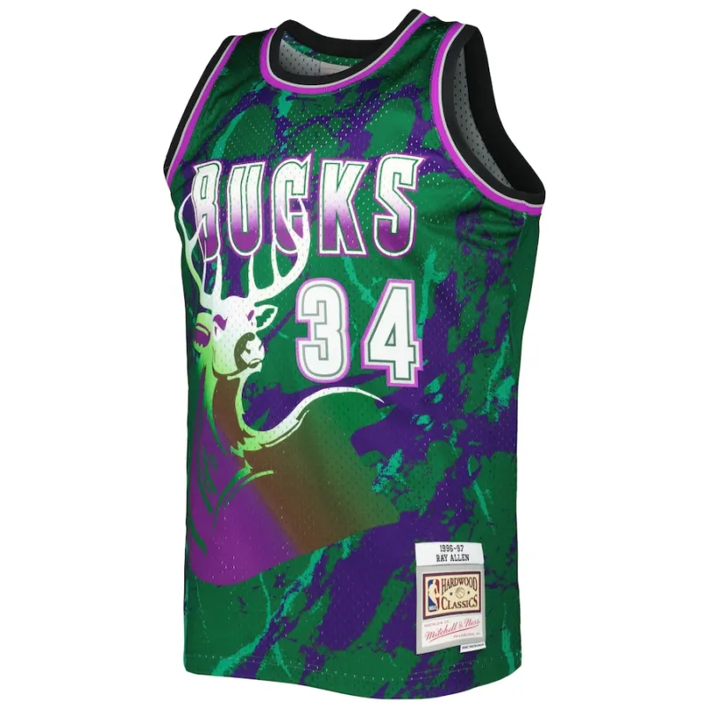Ray Allen, Milwaukee Bucks Mitchell & Ness 1996/97 Classic Marble Swingman Jersey - Green