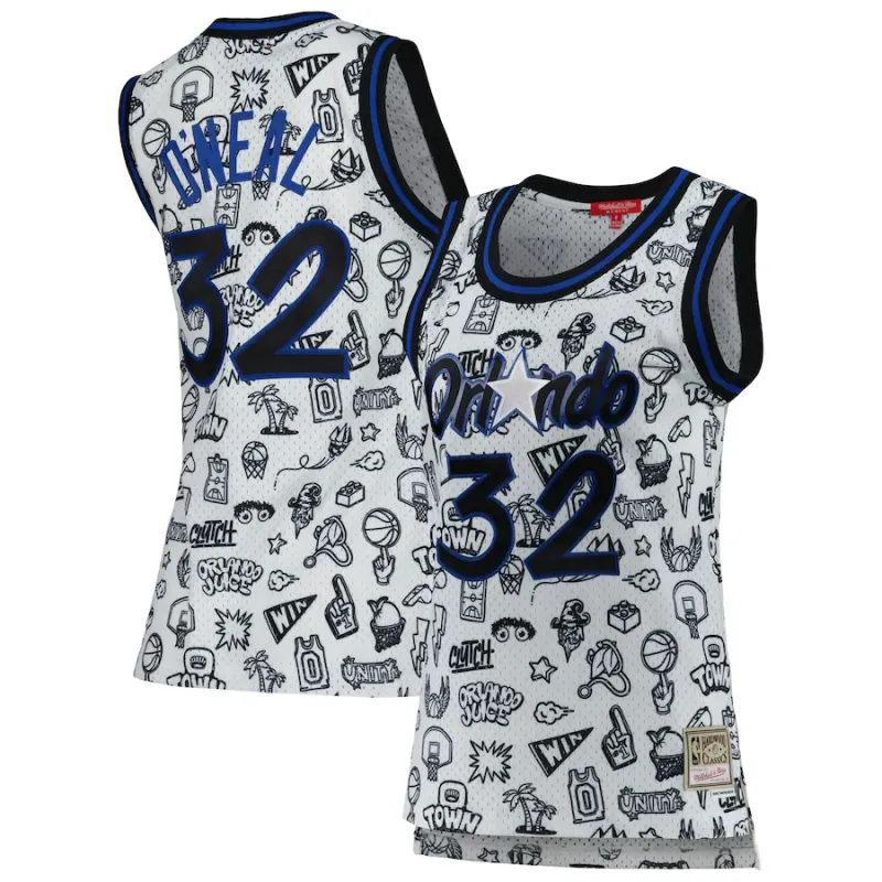 Shaquille O'Neal, Camiseta Swingman Doodle 1994 para mujeres de Mitchell & Ness para Orlando Magic - Blanco