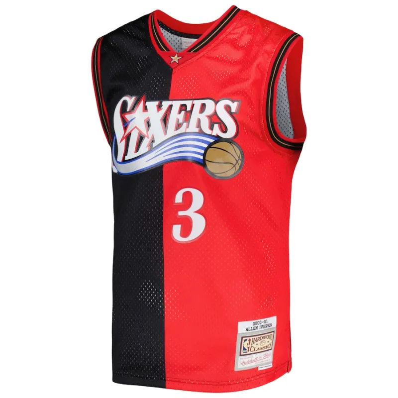 Allen Iverson Philadelphia 76ers Mitchell & Ness Classiques Hardwood 2000/2001 Maillot Swingman à Partie Divisée - Noir/Rouge