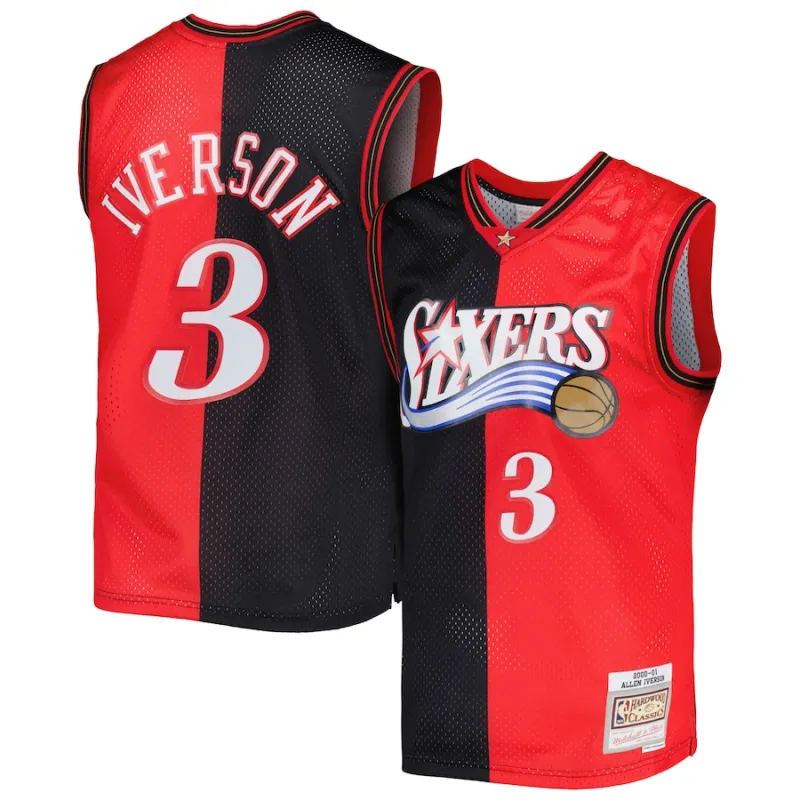 Allen Iverson Philadelphia 76ers Mitchell & Ness Classiques Hardwood 2000/2001 Maillot Swingman à Partie Divisée - Noir/Rouge