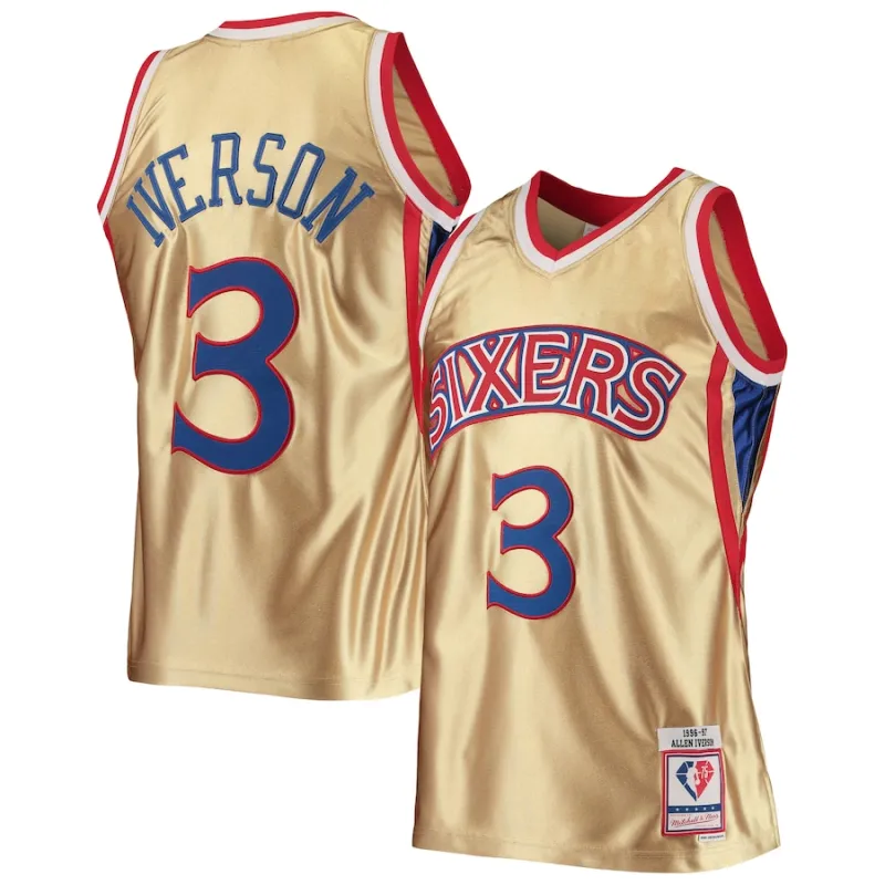 Allen Iverson Philadelphia 76ers Mitchell & Ness 75th Anniversary 1996/97 Classic Throwback Jersey - Gold