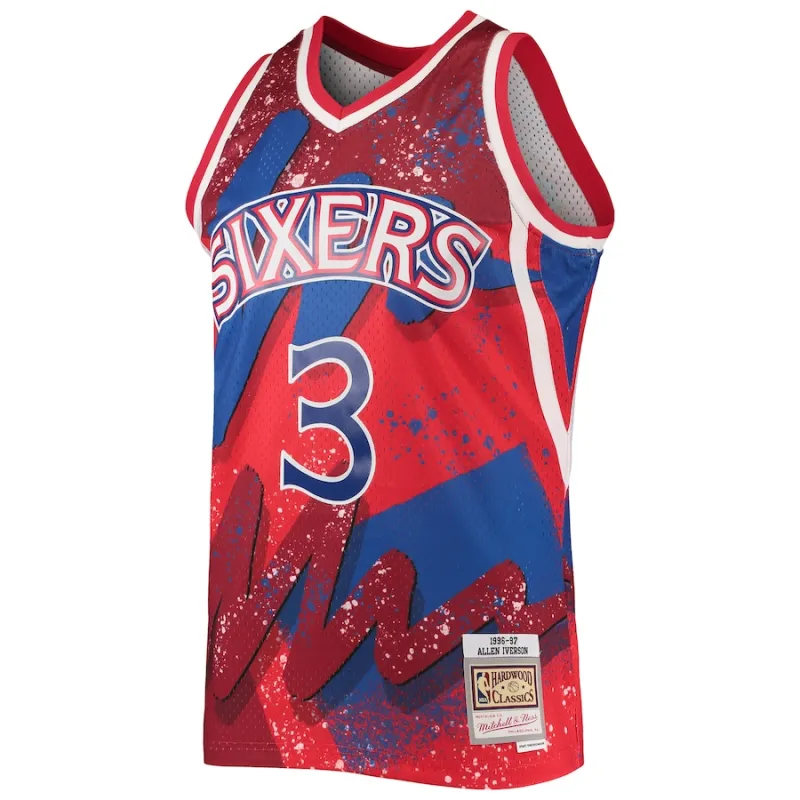 Allen Iverson Philadelphia 76ers Mitchell & Ness Maillot Swingman Hyper Hoops des Classiques Hardwood 1996/1997 - Rouge