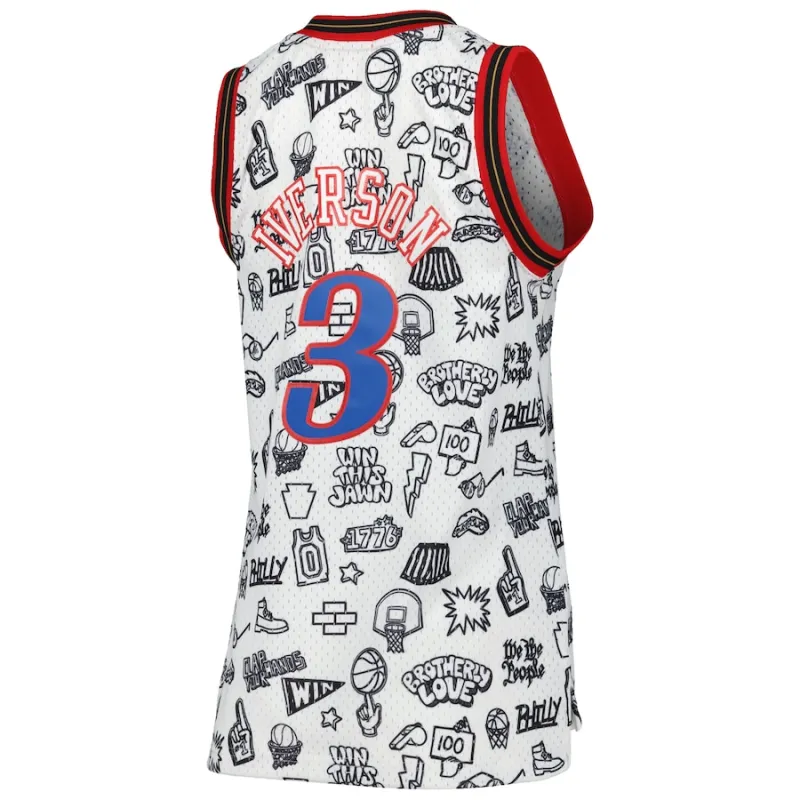 Allen Iverson Philadelphia 76ers Mitchell & Ness Damen 2000 Doodle Swingman Jersey - Weiß